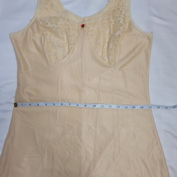VINTAGE 80s slip ivory cream lace and satin rose grunge floral dress 48/L - Picture 12 of 13